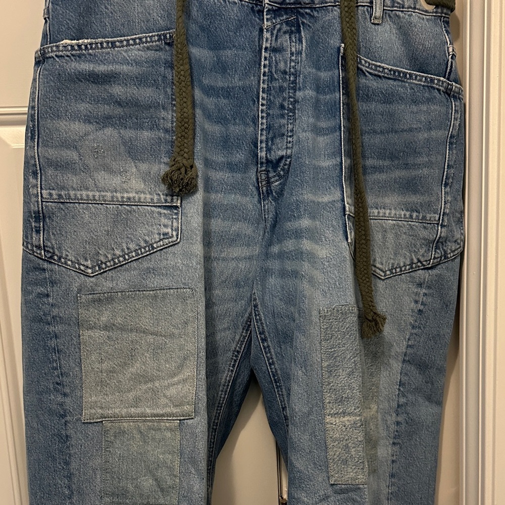 We The Free Blue Barrel Legged Patchwork Women's … - image 2